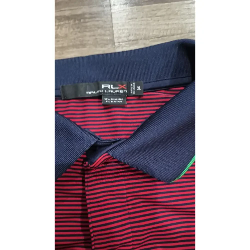 RLX Ralph Lauren Performance Golf Men’s XL Polo Shirt Red/navy Blue Striped